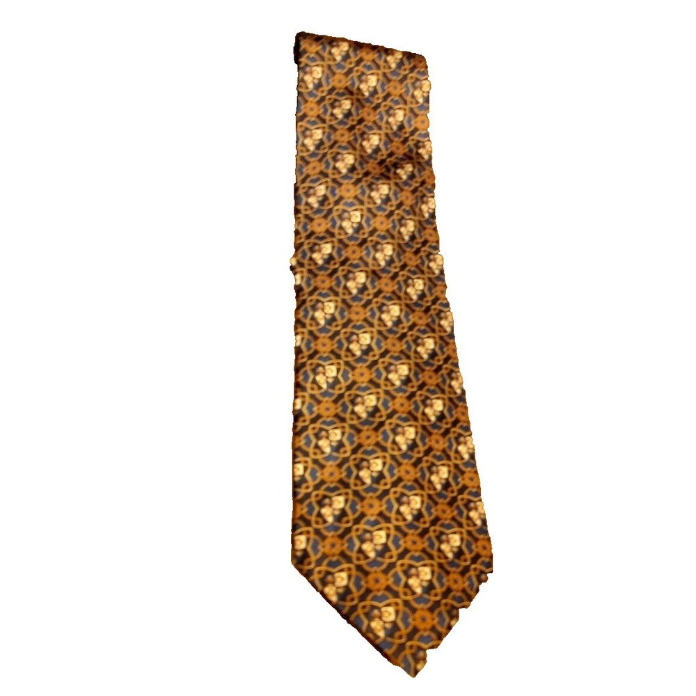 FENDI Silk Tie   Italy   Gold/Cream/Navy  100% Silk  EUC